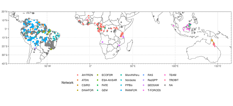 Map of ForestPlots.net plots.