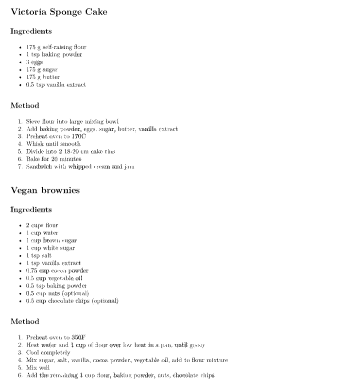 Pandoc output pdf recipe