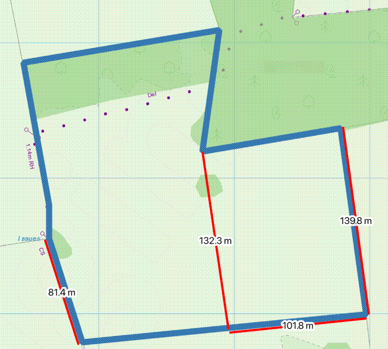 Map of the new fence line, with measurements