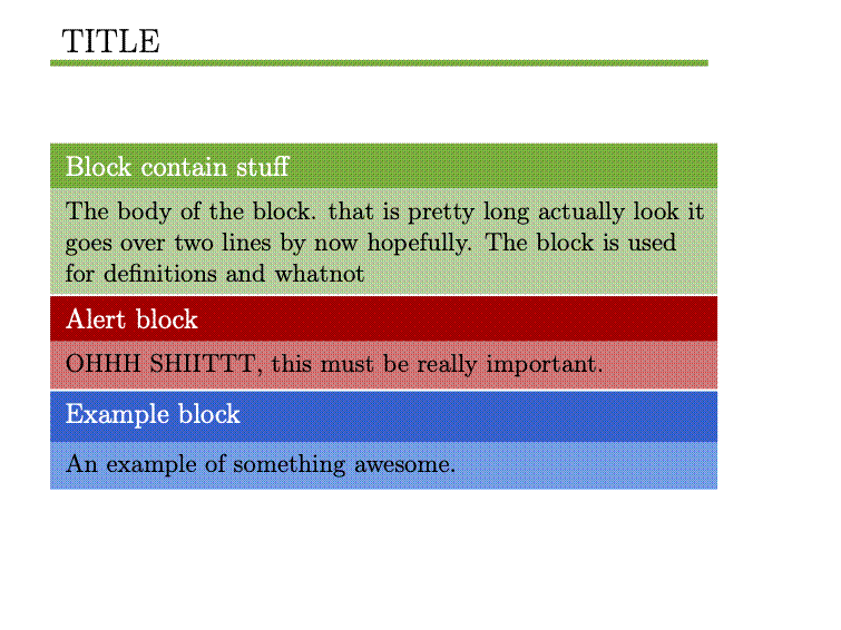 Beamer template blocks slide