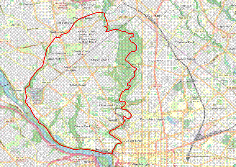 Map of the DC Zoo Loop route. Map of the DC Zoo Loop route.