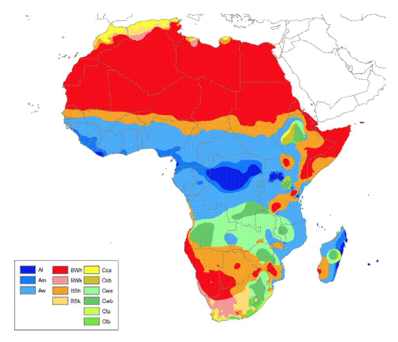 The Köppen-Geiger classification for Africa, from Peel et al. 2007.