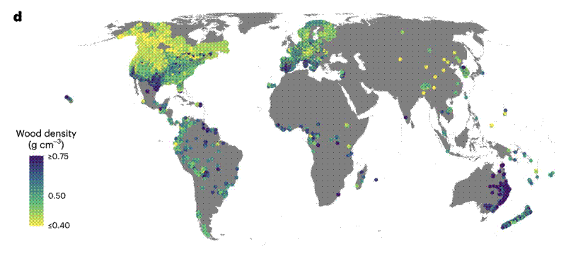 Figure 1d from Mo et al. (2024), showing the lack of plot data from tropical savannas and dry forests.