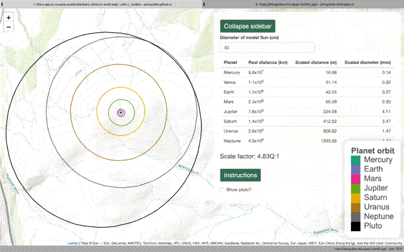 Screenshot of Shiny app showing orbits