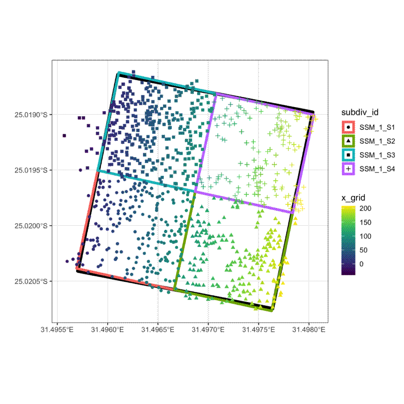 4 ha plot split, with stem locations