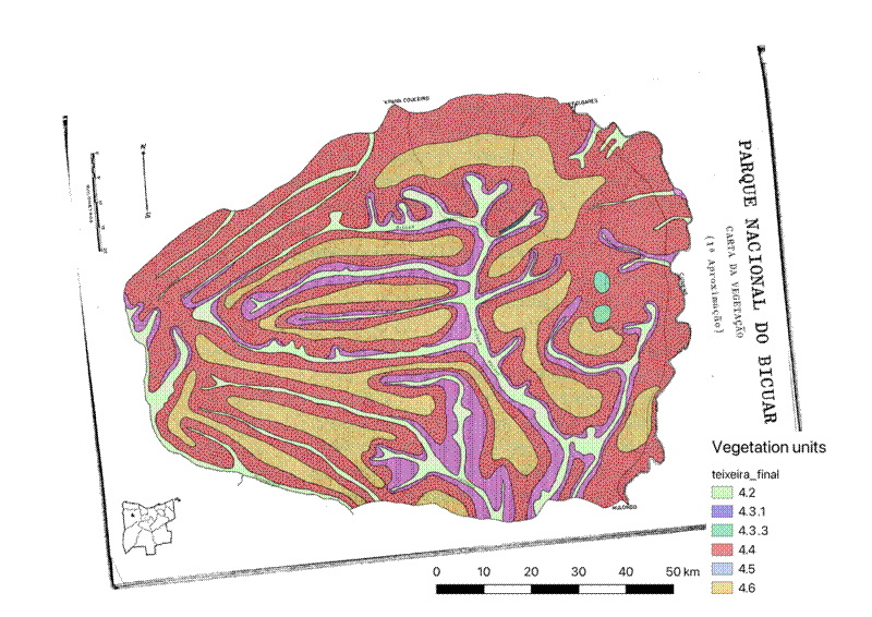 Georeferenced vector vegetation map overlaid on original map.